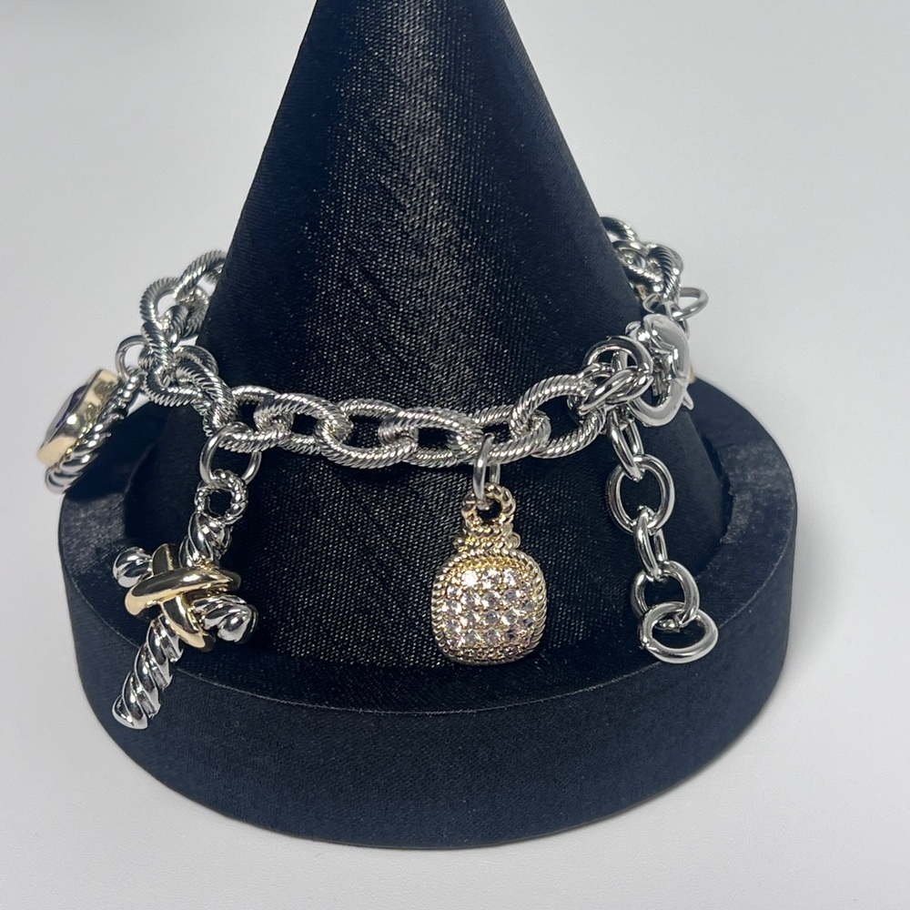Silver Charm Bracelet with Blue, Pearl and Purple Accents - Picture 3 of 3